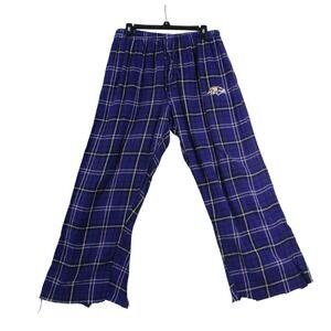 Baltimore Ravens NFL Womens Purple Plaid Lounge Pajama Pants Wide Leg Frayed Hem